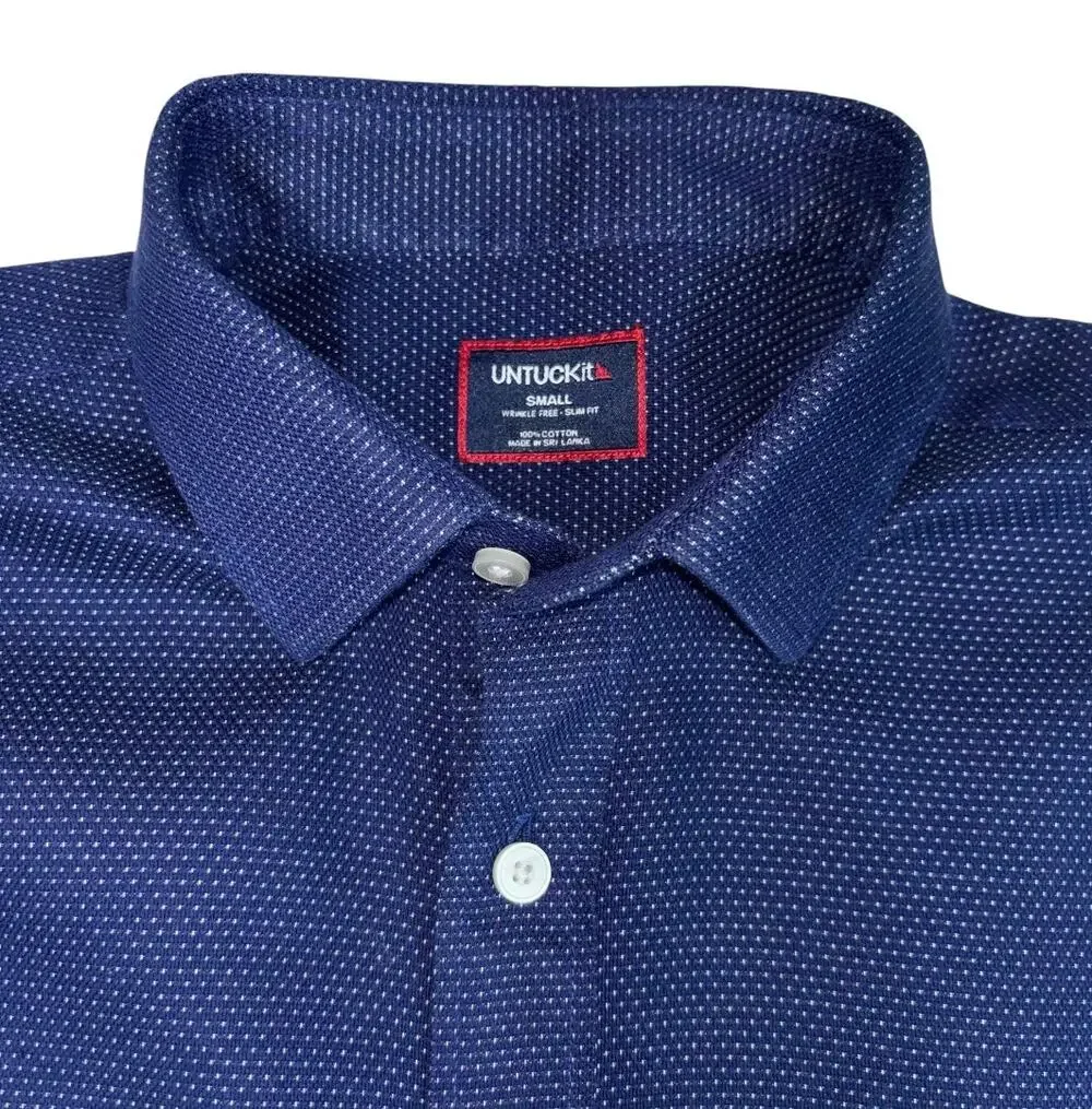 UNTUCKit Slim-Fit Blue Micro-Patterned Wrinkle-Free Button-Down Shirt Size Small